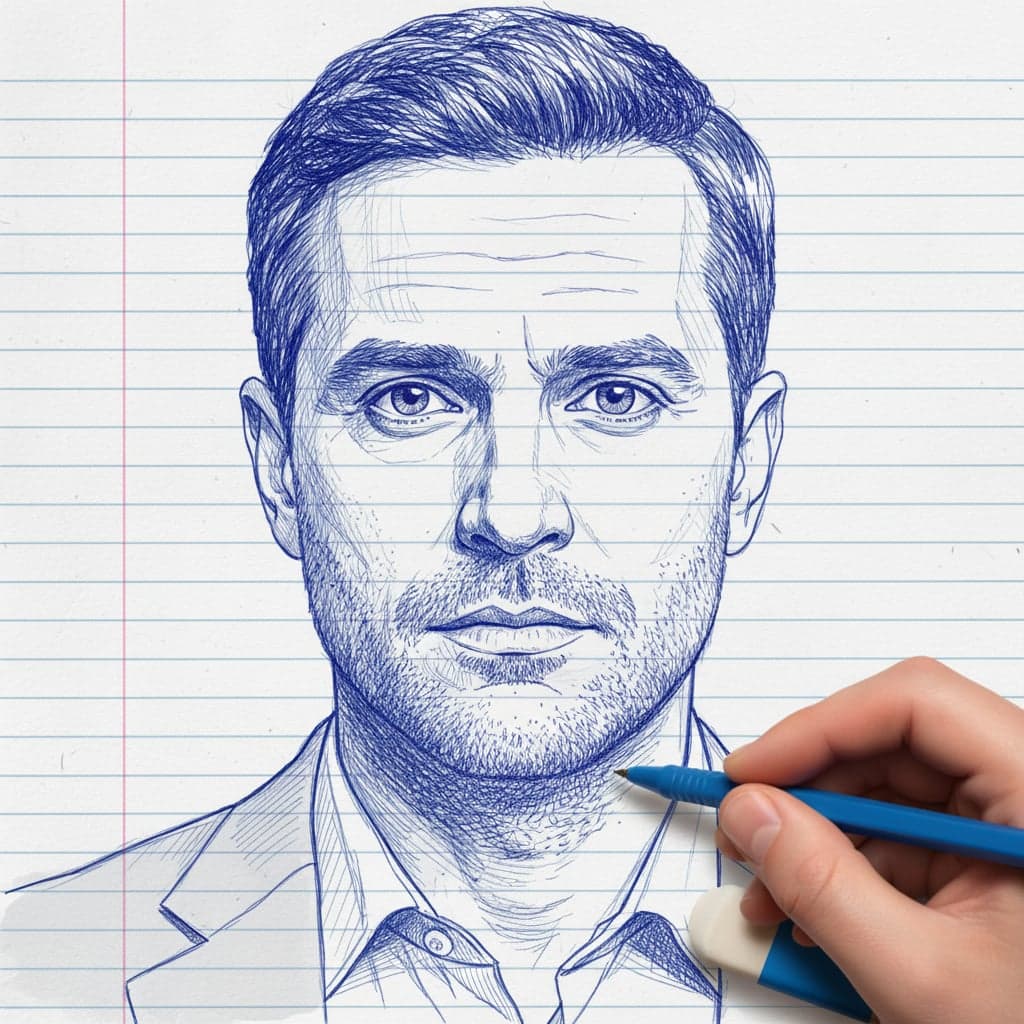 ink sketch portrait serious expression with pen and eraser