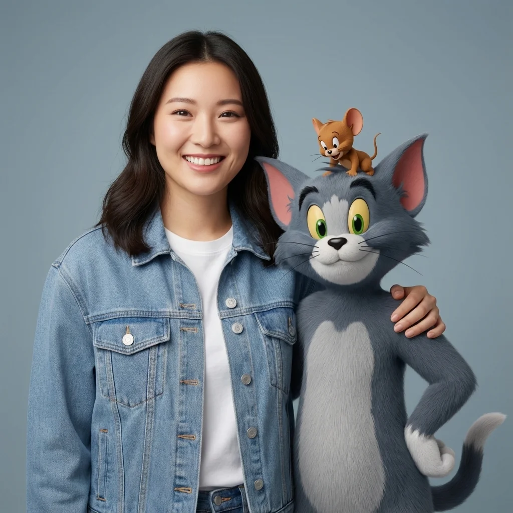 Tom & Jerry cartoon character photo - Posing with the classic duo