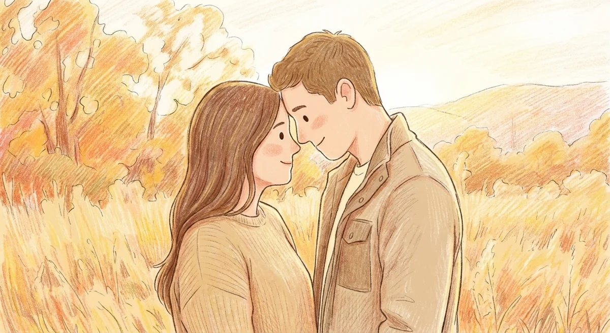 Couple photo as romantic illustrated art - colored pencil illustration result