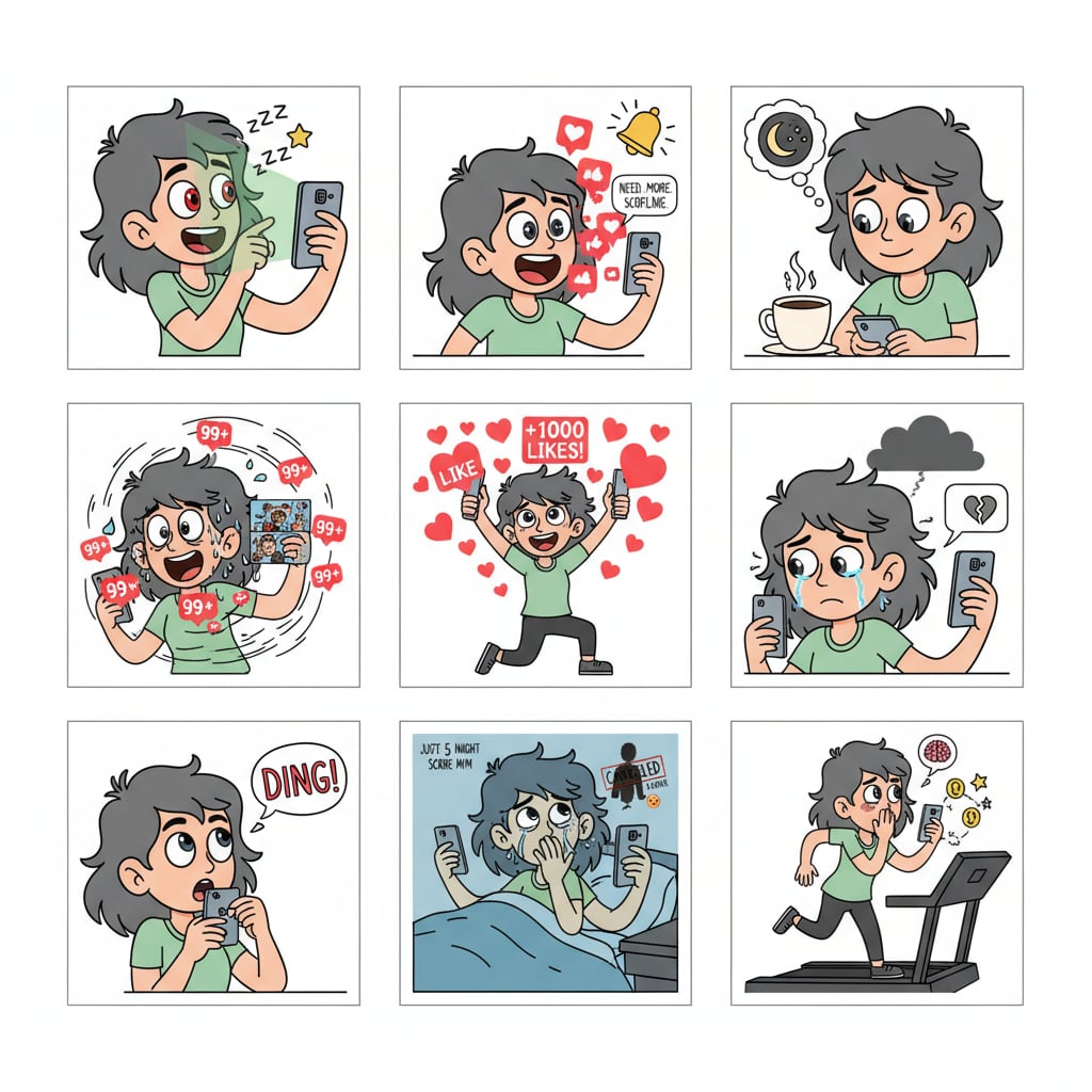 AI-generated SNS addict sticker pack with relatable social media reactions